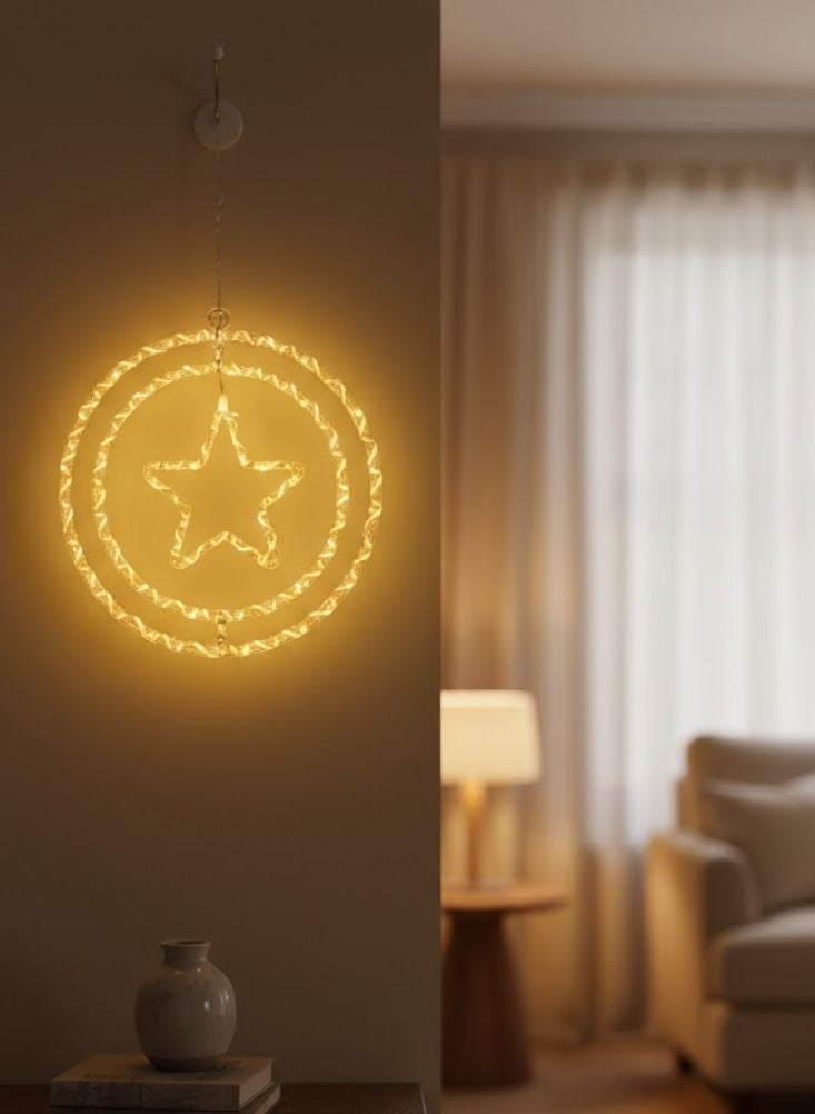 بريميم زينة رمضانية معلقة على شكل نجمة بإضاءة صمام ثنائي باعث للضوء بلون أبيض دافئ - Image 2